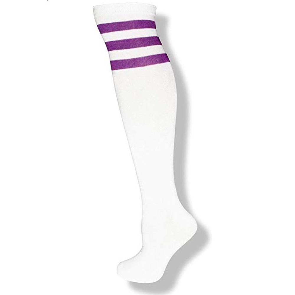 Neonnation White Knee High Socks w/ Purple Stripes